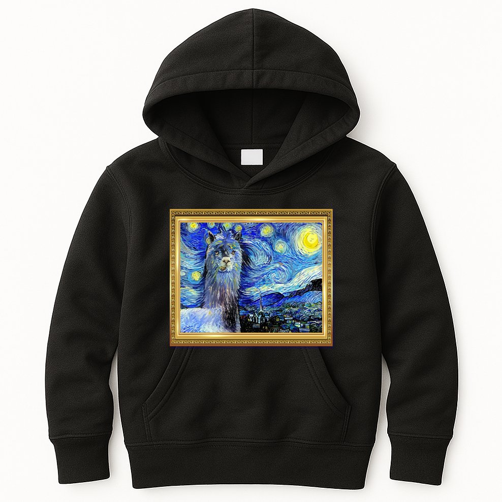 Funny Van Gogh Starry Night Llama Alpaca Kids Hoodie