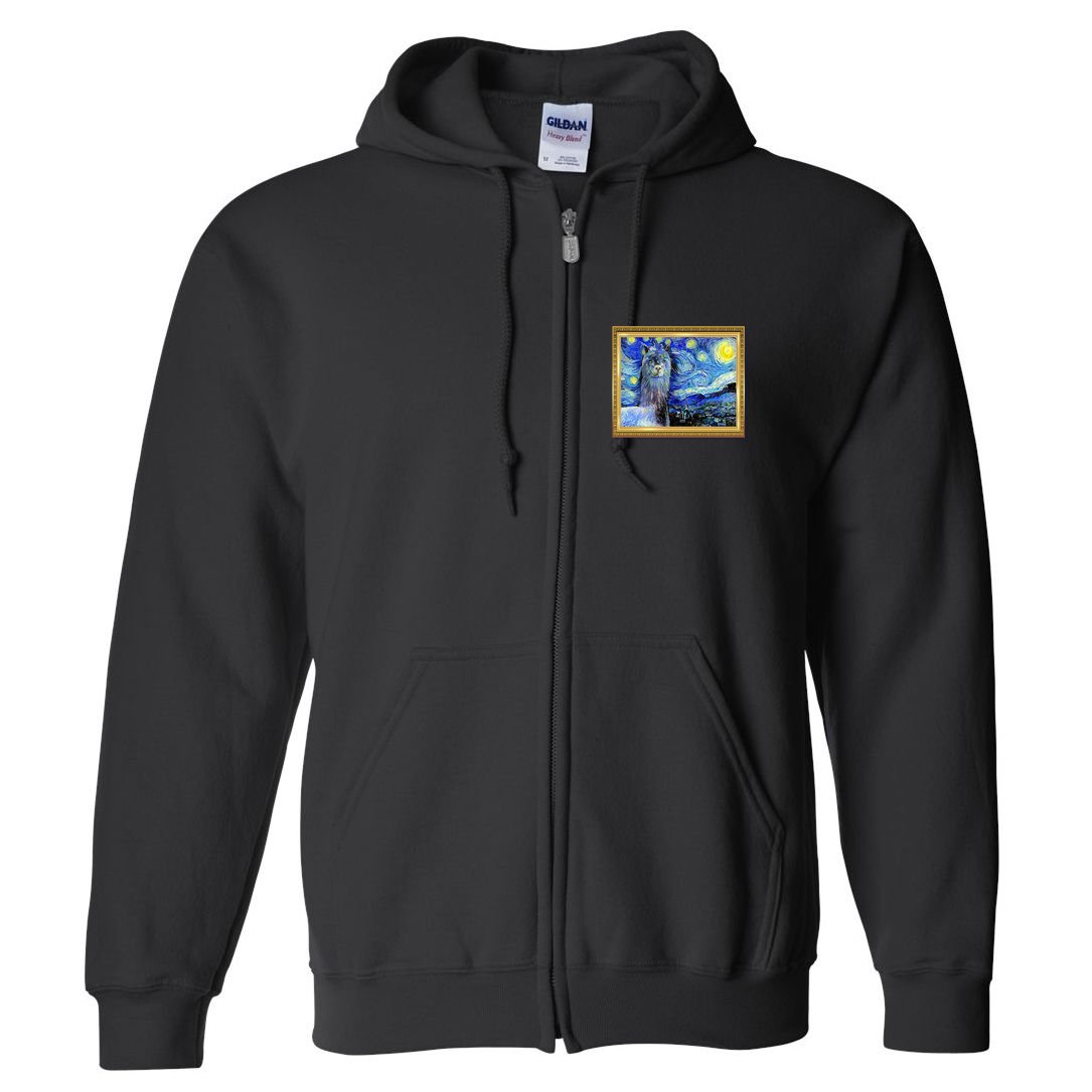 Funny Van Gogh Starry Night Llama Alpaca Full Zip Hoodie
