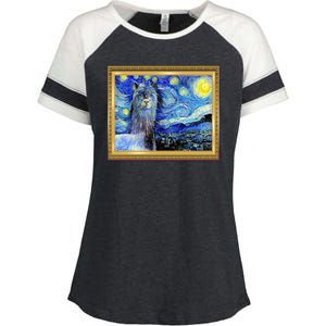 Funny Van Gogh Starry Night Llama Alpaca Enza Ladies Jersey Colorblock Tee