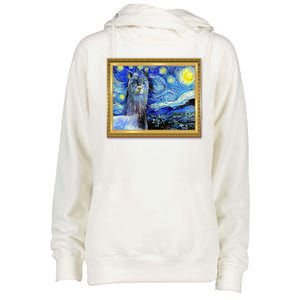 Funny Van Gogh Starry Night Llama Alpaca Womens Funnel Neck Pullover Hood