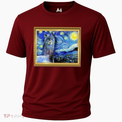 Funny Van Gogh Starry Night Llama Alpaca Performance Shirt
