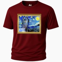 Funny Van Gogh Starry Night Llama Alpaca Cooling Performance Crew T-Shirt