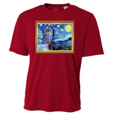 Funny Van Gogh Starry Night Llama Alpaca Cooling Performance Crew T-Shirt