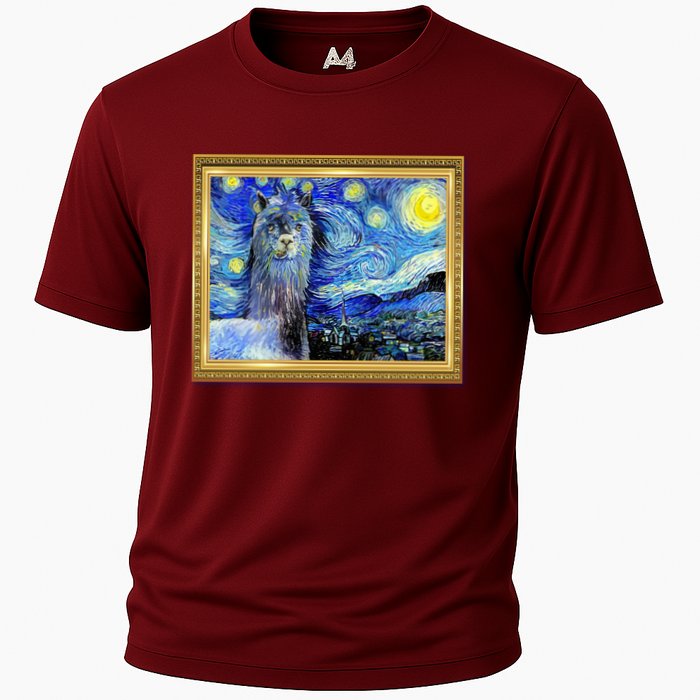 Funny Van Gogh Starry Night Llama Alpaca Cooling Performance Crew T-Shirt