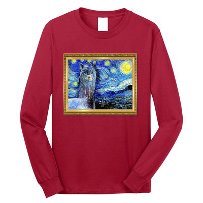 Funny Van Gogh Starry Night Llama Alpaca Long Sleeve Shirt