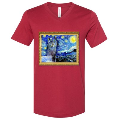 Funny Van Gogh Starry Night Llama Alpaca V-Neck T-Shirt