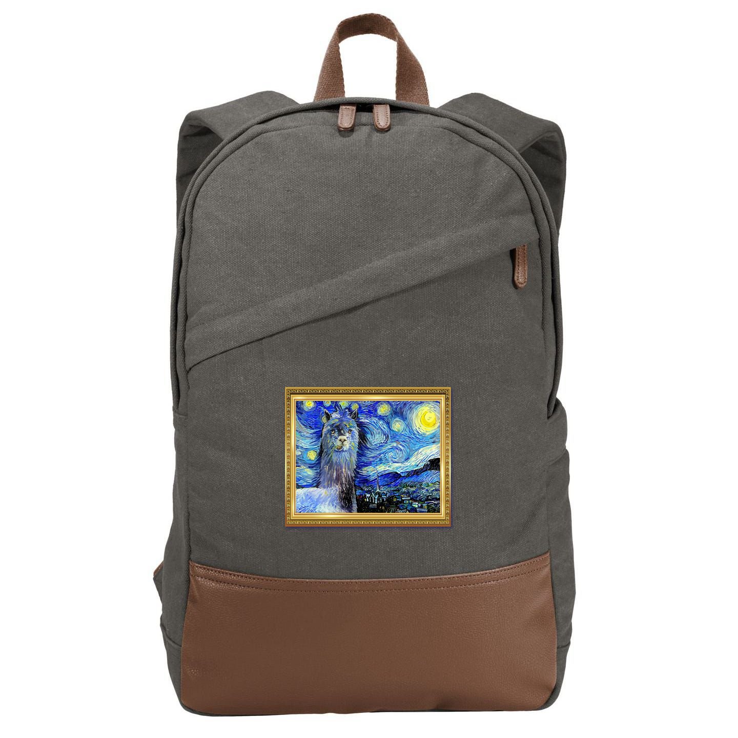 Funny Van Gogh Starry Night Llama Alpaca Cotton Canvas Backpack