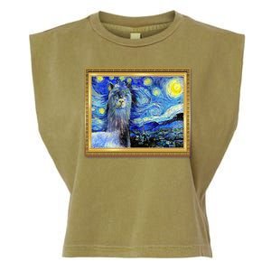 Funny Van Gogh Starry Night Llama Alpaca Garment-Dyed Women's Muscle Tee