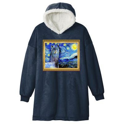 Funny Van Gogh Starry Night Llama Alpaca Hooded Wearable Blanket