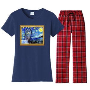 Funny Van Gogh Starry Night Llama Alpaca Women's Flannel Pajama Set