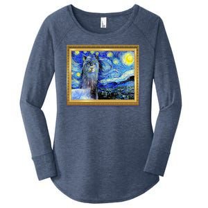 Funny Van Gogh Starry Night Llama Alpaca Women's Perfect Tri Tunic Long Sleeve Shirt