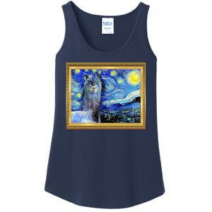 Funny Van Gogh Starry Night Llama Alpaca Ladies Essential Tank