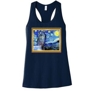 Funny Van Gogh Starry Night Llama Alpaca Women's Racerback Tank