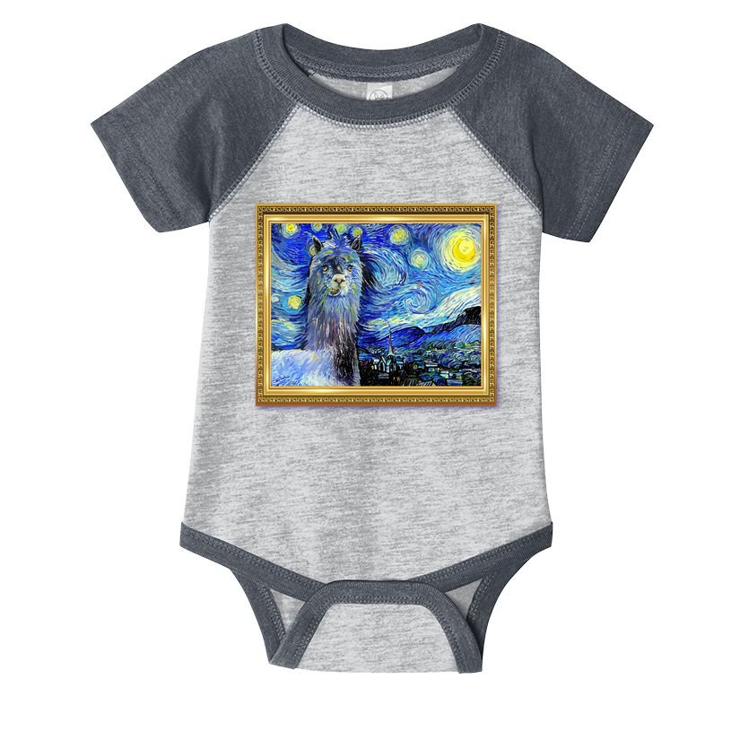 Funny Van Gogh Starry Night Llama Alpaca Infant Baby Jersey Bodysuit