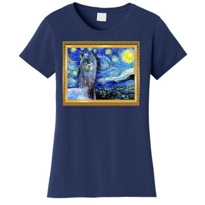 Funny Van Gogh Starry Night Llama Alpaca Women's T-Shirt