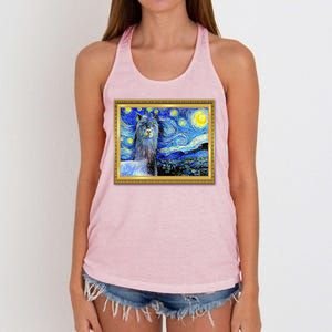 Funny Van Gogh Starry Night Llama Alpaca Women's Knotted Racerback Tank