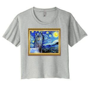 Funny Van Gogh Starry Night Llama Alpaca Women's Crop Top Tee