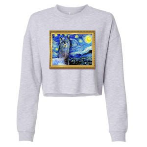 Funny Van Gogh Starry Night Llama Alpaca Cropped Pullover Crew