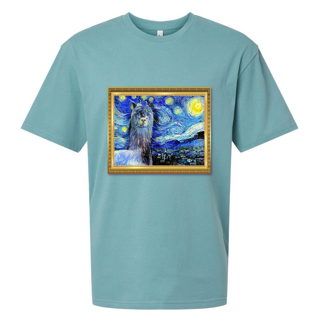 Funny Van Gogh Starry Night Llama Alpaca Sueded Cloud Jersey T-Shirt