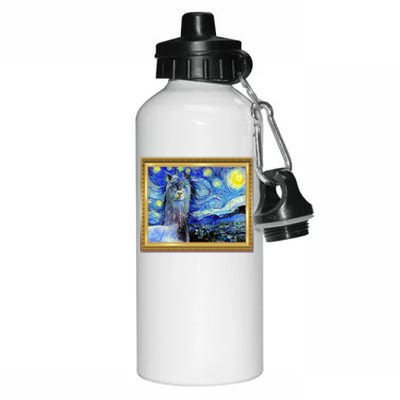 Funny Van Gogh Starry Night Llama Alpaca Aluminum Water Bottle