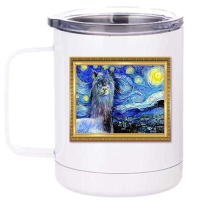 Funny Van Gogh Starry Night Llama Alpaca 12 oz Stainless Steel Tumbler Cup