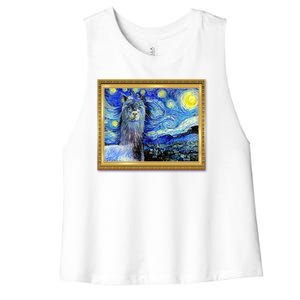 Funny Van Gogh Starry Night Llama Alpaca Women's Racerback Cropped Tank