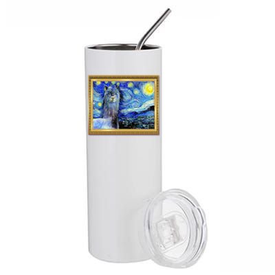 Funny Van Gogh Starry Night Llama Alpaca Stainless Steel Tumbler