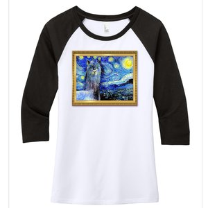 Funny Van Gogh Starry Night Llama Alpaca Women's Tri-Blend 3/4-Sleeve Raglan Shirt