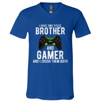 Funny Vintage Gamer Funny Gift Video Games Brother Gift V-Neck T-Shirt