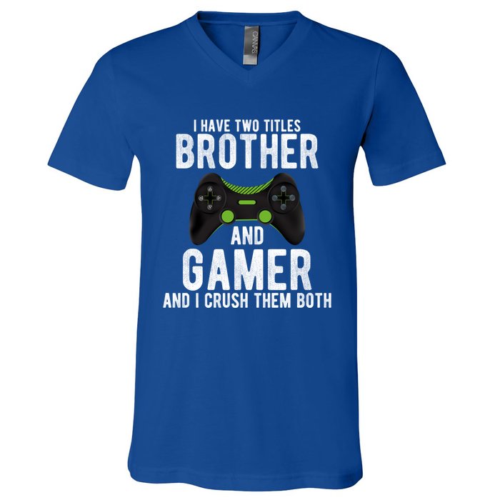 Funny Vintage Gamer Funny Gift Video Games Brother Gift V-Neck T-Shirt