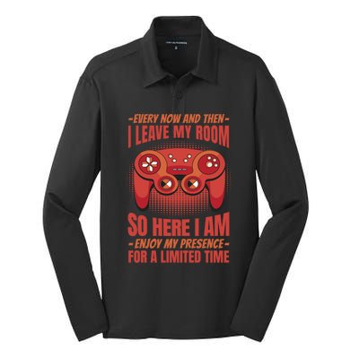 Funny Video Game For Gamers Geek I Paused My Game To Be Here Gift Silk Touch Performance Long Sleeve Polo