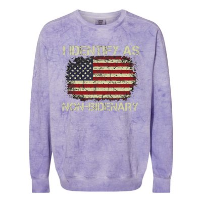 Funny Vintage Grunge American Flag I Identify As Non Bidenary Gift Colorblast Crewneck Sweatshirt