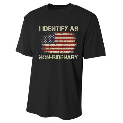 Funny Vintage Grunge American Flag I Identify As Non Bidenary Gift Performance Sprint T-Shirt