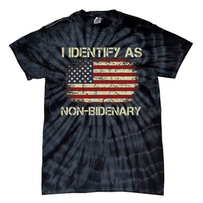 Funny Vintage Grunge American Flag I Identify As Non Bidenary Gift Tie-Dye T-Shirt