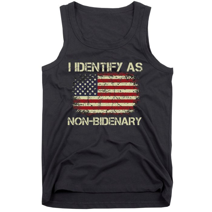 Funny Vintage Grunge American Flag I Identify As Non Bidenary Gift Tank Top