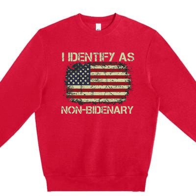 Funny Vintage Grunge American Flag I Identify As Non Bidenary Gift Premium Crewneck Sweatshirt