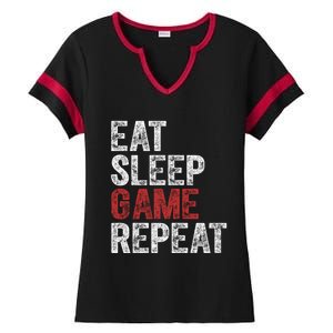 Funny Video Gamer Gift Eat Sleep Game Repeat Gift Ladies Halftime Notch Neck Tee