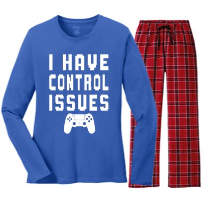 Funny Video Game Lover Saying I Have Control Issues Gamer Gift Women's Long Sleeve Flannel Pajama Set 