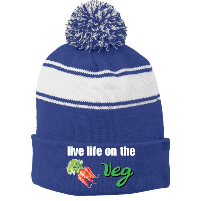 Funny Vegetarian Gift Live Life On The Veg Meaningful Gift Stripe Pom Pom Beanie