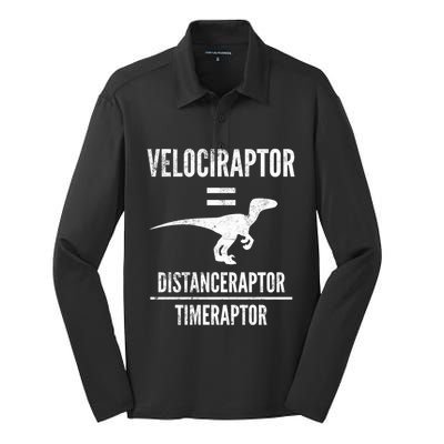 Funny Velociraptor Gift With Science Pun Dad Joke Physics Silk Touch Performance Long Sleeve Polo