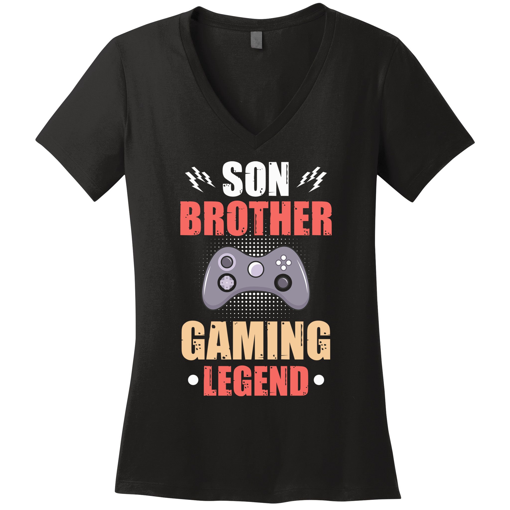 Funny Video Gamer Son Brother Gaming Legend Women's V-Neck T-Shirt