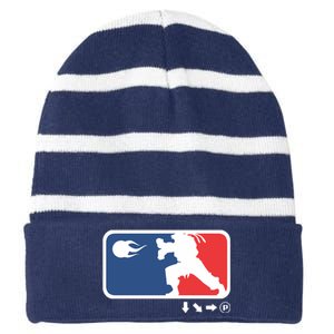 Fighters Video Game League Player Logo Striped Beanie with Solid Band