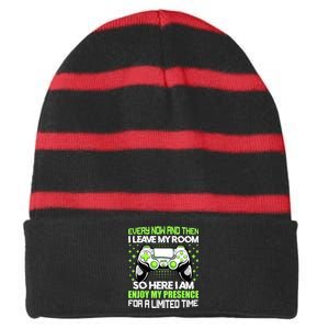 Funny Video Games Every Now And Then I Leave My Room Gaming Striped Beanie with Solid Band