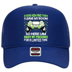 Funny Video Games Every Now And Then I Leave My Room Gaming High Crown Mesh Back Trucker Hat