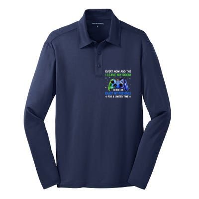 Funny Video Games Every Now And Then I Leave My Room Gaming Silk Touch Performance Long Sleeve Polo