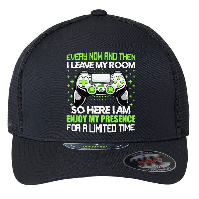 Funny Video Games Every Now And Then I Leave My Room Gaming  Flexfit Unipanel Trucker Cap