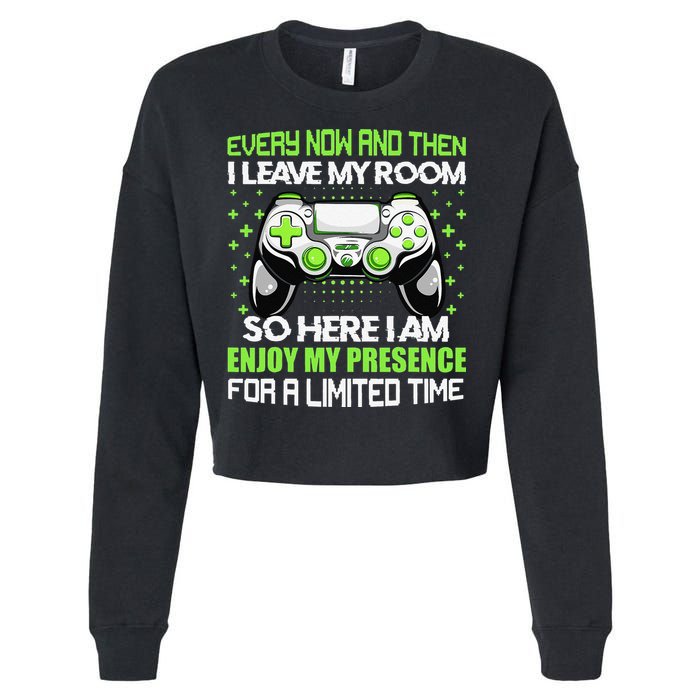 Funny Video Games Every Now And Then I Leave My Room Gaming  Cropped Pullover Crew