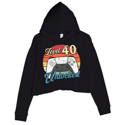 Funny Video Gamer 40th Birthday Decoration Level 40 Unlocked Crop Fleece Hoodie