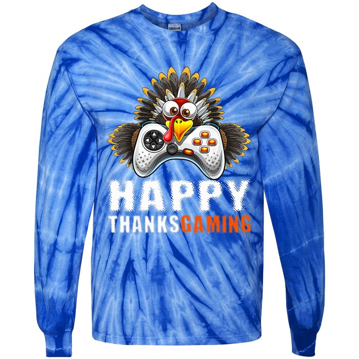 Funny Video Game Console Turkey Thanksgiving Gamers Gaming Tie-Dye Long Sleeve Shirt