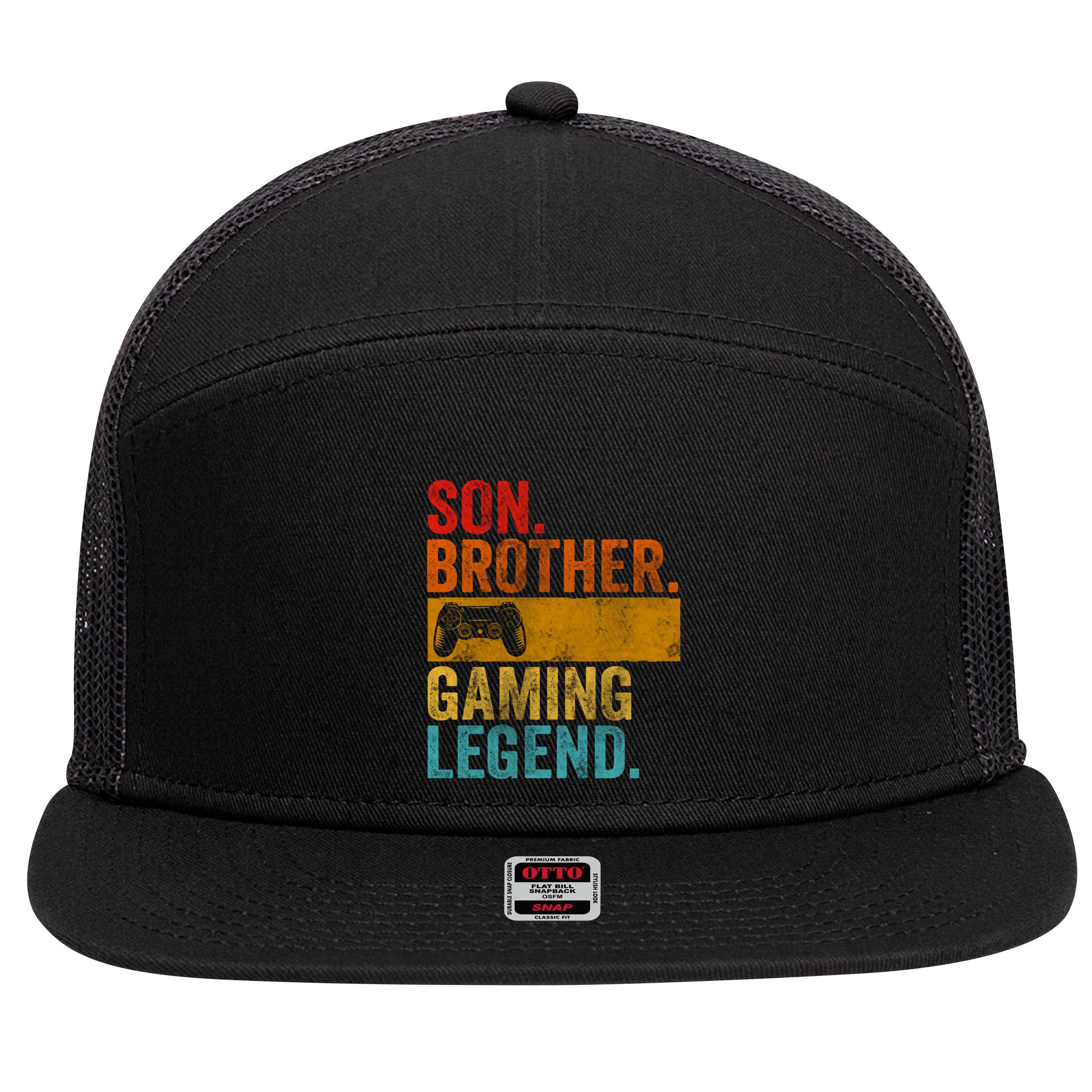 Funny Video Gamer Son Brother Gaming Legend Gift 7 Panel Mesh Trucker Snapback Hat